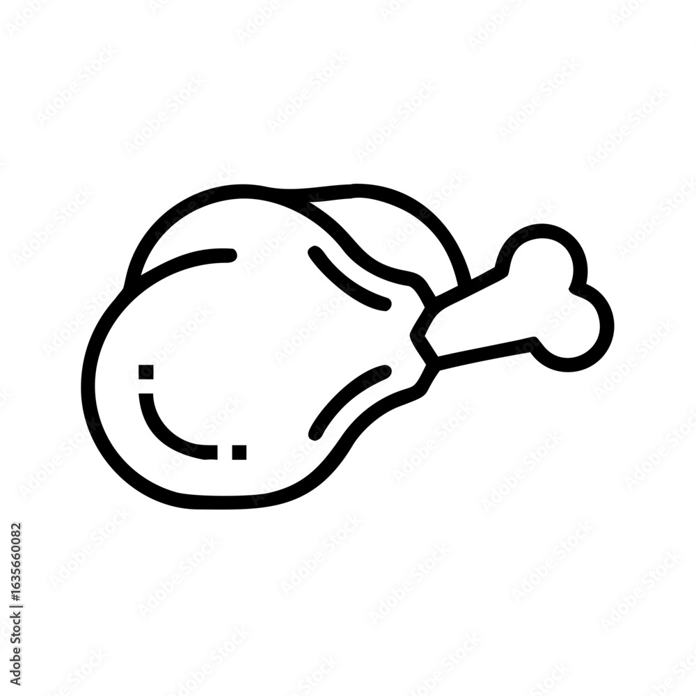 Poster a simple line drawing of a chicken leg with a bone on a white background in a vector format style