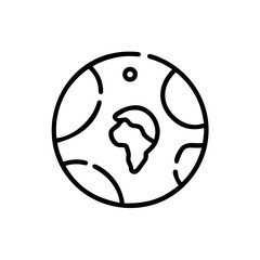 Obraz premium Outline drawing of a world globe showing africa with a satellite orbiting above the earth in black and white