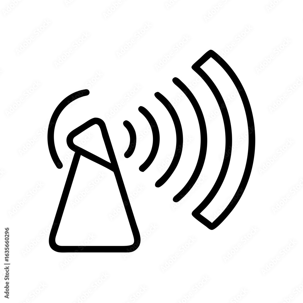 Poster outline of a wireless transmitter sending signals with curved lines emanating from the antenna tower