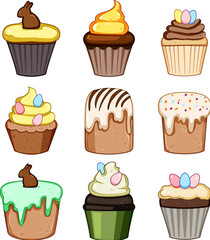 easter cupcake set cartoon vector illustration