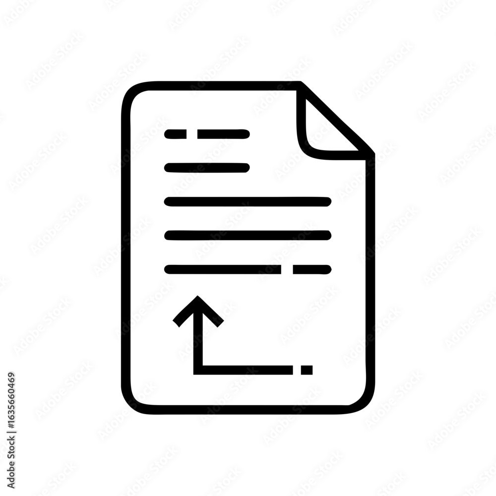 Poster document icon with curled corner and upload arrow indicating file transfer and data management proce