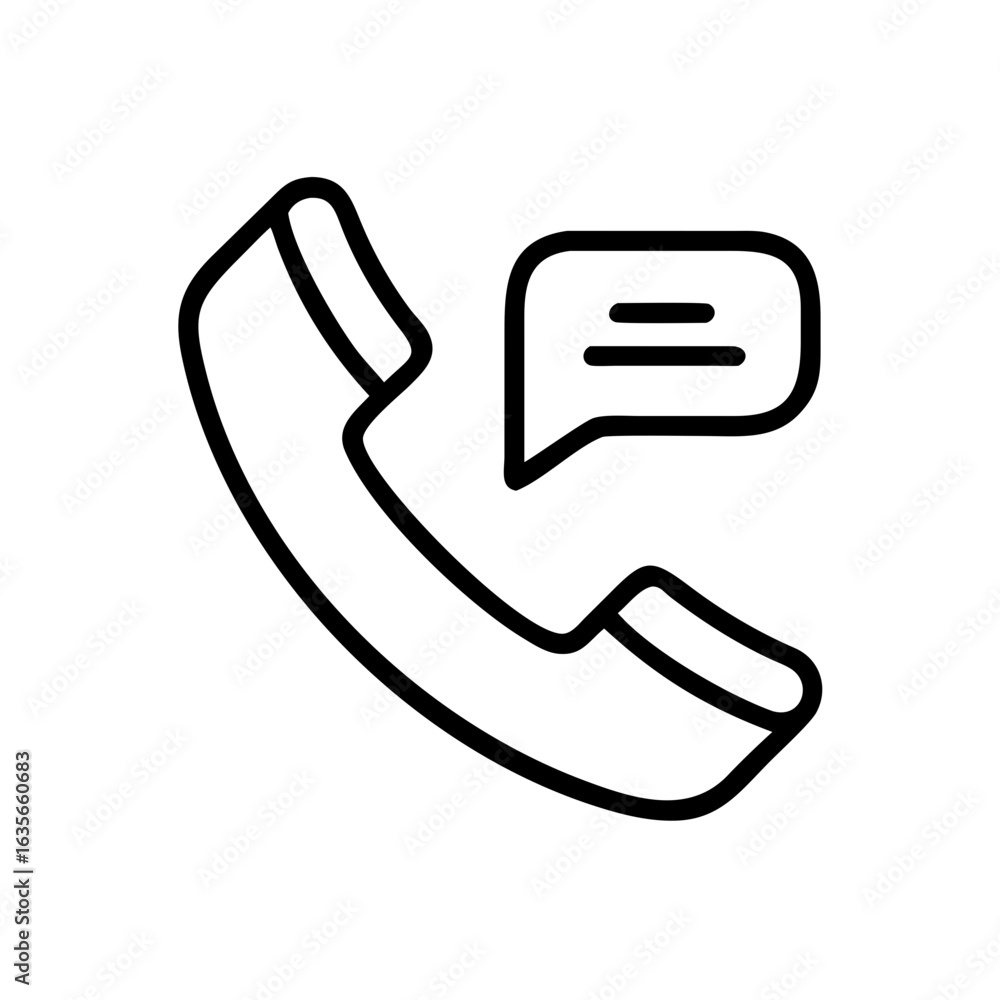 Poster outline icon of a telephone receiver with a speech bubble indicating a message or communication conc