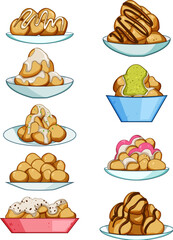 greek loukoumades set cartoon vector illustration