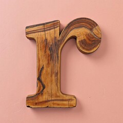 Lowercase Letter r in Thick Reclaimed Wood – Vertical Slab Style with Visible Scratches and Natural Grain on Dusty Pink Background for Rustic Typography and Vintage Design Concepts
