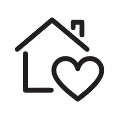 Home with heart line icon. Love house symbol, real estate favorite, and charity concept. Vector outline drawing for sweet home, stay safe, or property logo isolated.
