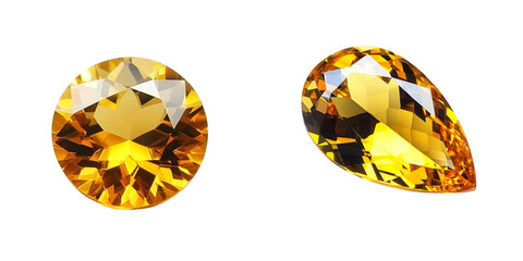 Golden Yellow Topaz with Brilliant Cut isolated on transparent background