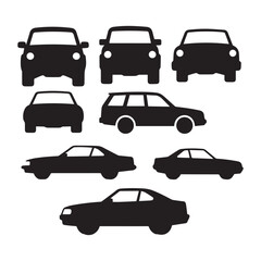  A set of six black silhouette illustrations of vehicles on white background.