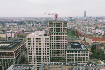 Construction progress on tall modern structure