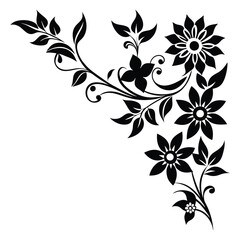 Elegant black floral corner decorative element