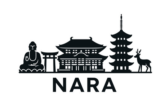 Nara city skyline with iconic buildings and landmarks