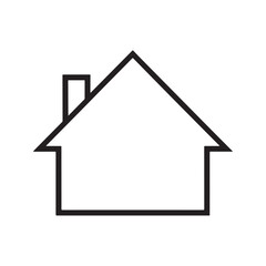 House outline icon vector. Simple black line art drawing of a home with a chimney. Building silhouette, real estate symbol, property template isolated on white background.
