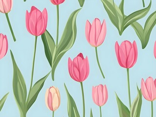 Obraz premium Seamless Pastel Pink Tulip Pattern