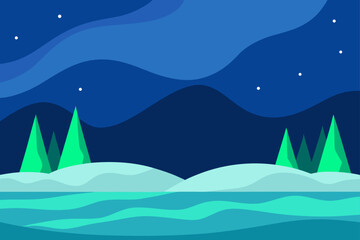 Fototapeta premium Abstract winter landscape with snow covered hills and starry night sky