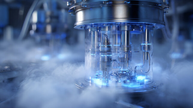 Quantum Chip Cooling Chamber in a Futuristic Laboratory Environment