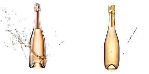 Champagne bottle with splash isolated on transparent background
