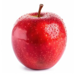 Single, red apple with water droplets