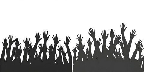 Crowd silhouettes with raised hands isolated on transparent background