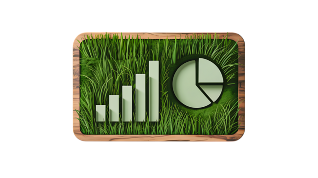 Green eco business chart with grass isolated on white background for sustainable analytics concept
