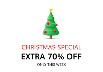 Christmas sale banner with tree and discount offer