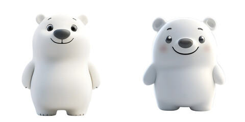 Cute 3D cartoon style polar bear character with a friendly expression. isolated on a transparent background