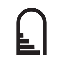 Stairs icon in archway. Abstract logo concept for progress, career growth, and success. Minimalist architectural symbol
