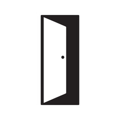 Open door icon. Simple black silhouette symbol for entrance, exit, and opportunity. Minimalist vector illustration