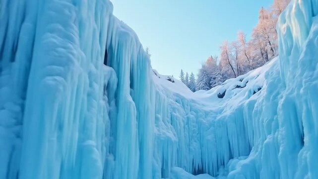 Frozen Majesty: Glimpse into a Winter Wonderland of Cascading Ice Formations