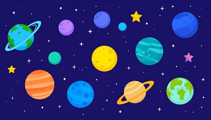 Naklejka premium Cartoon Solar System planets illustration.