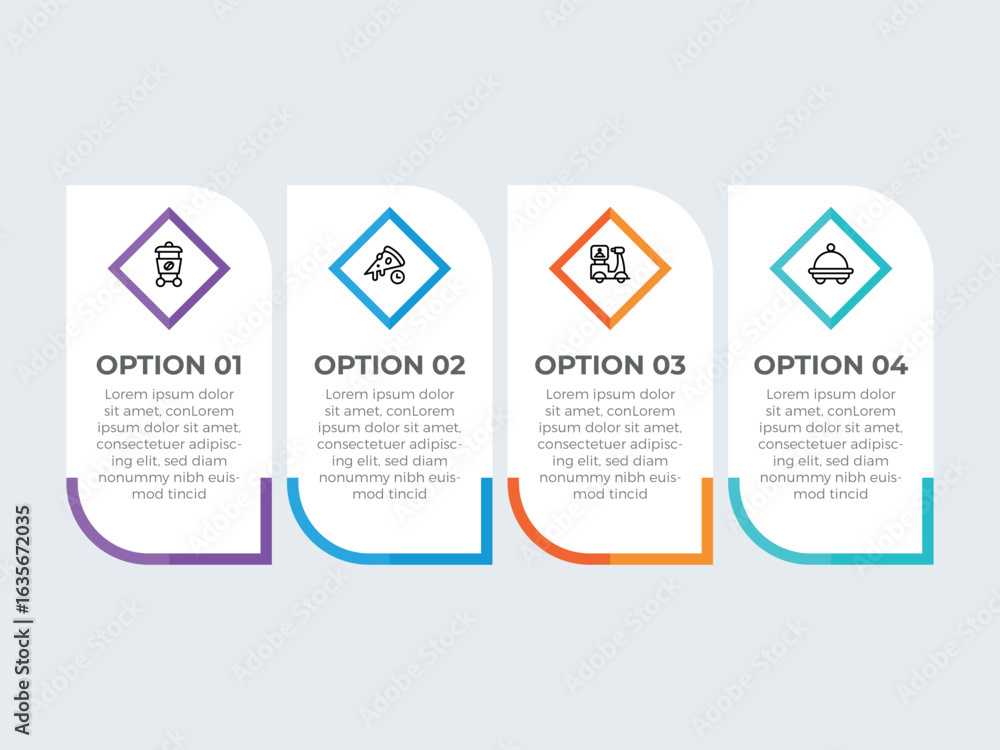 Poster business infographic thin line process with square template design with icons and 4 options or steps