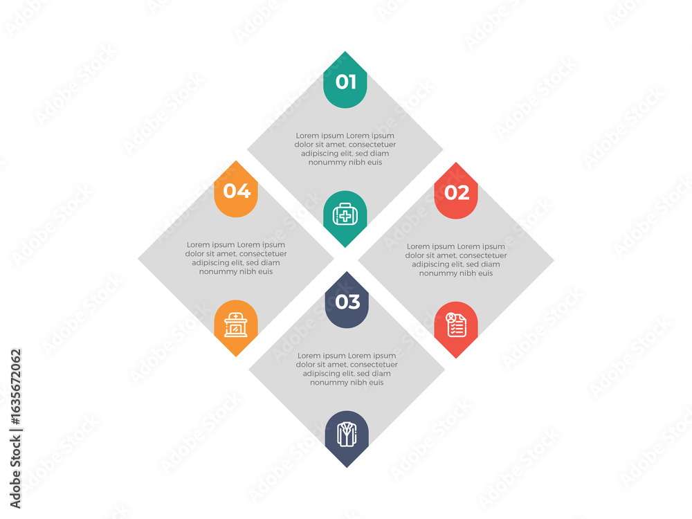 Poster business infographic thin line process with square template design with icons and 4 options or steps
