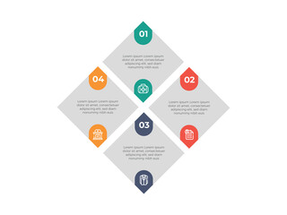 Business infographic thin line process with square template design with icons and 4 options or steps. Vector illustration.