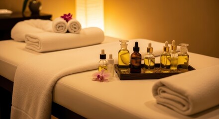 Serene spa setting with essential oils and soft towels for relaxation and wellness