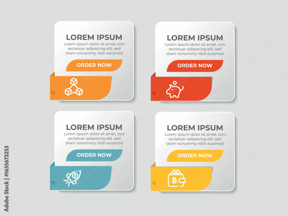 Poster 4 steps business data visualization timeline process infographic template design with icons