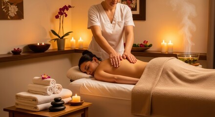 Serene sanctuary: Tranquil spa scene with massage treatment and therapeutic ambiance
