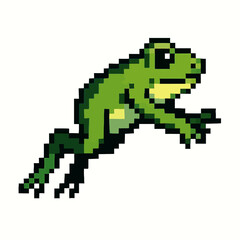 Fototapeta premium Retro pixel art frog leaping dynamically, perfect for vintage game design or playful concepts
