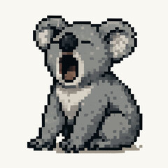 Fototapeta premium Adorable pixel art koala yawning widely, capturing a moment of sleepy charm and retro gaming nostalgia.