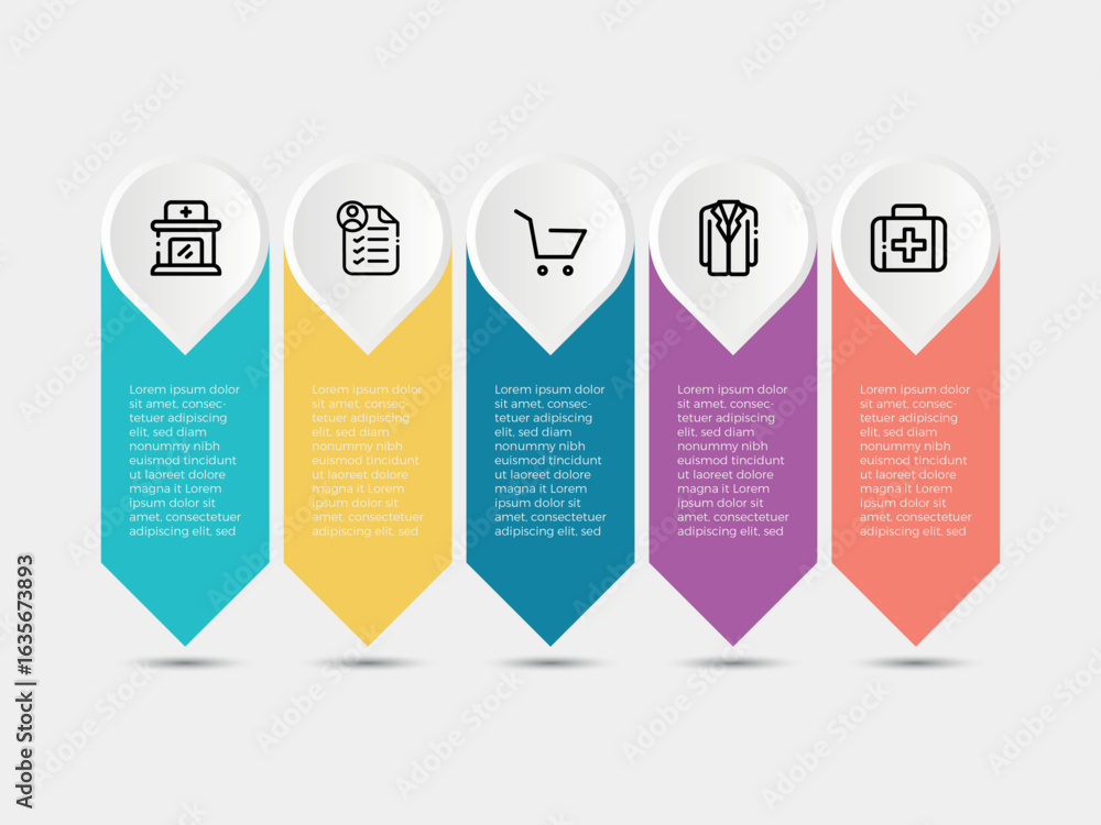 Poster 5 steps business data visualization timeline process infographic template design with icons