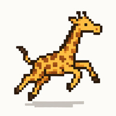 Fototapeta premium Charming pixel art giraffe leaps dynamically, bringing retro fun to any design project.