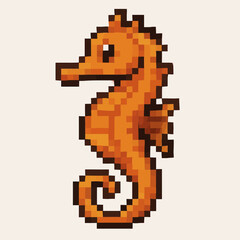 Fototapeta premium Charming pixel art seahorse illustration brings playful retro vibes to your creative projects.