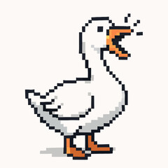 Fototapeta premium Quacking pixel art goose honking loudly with playful energy and retro charm