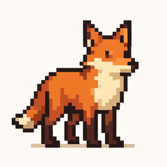 Charming pixel art fox character standing alert, perfect for retro games and digital design projects.