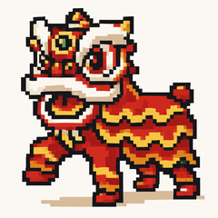 Vibrant pixel art lion dance performance bringing festive energy and cultural celebration to any project