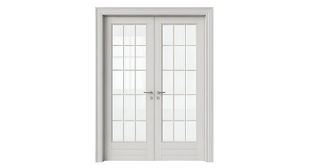Obraz premium Illustrates White Interior Doors with Glass Panes and Metal Handles on Black Backdrop