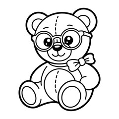 Naklejka premium Adorable Teddy Bear with Glasses and Bow Tie - Line Art Illustration