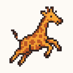 Obraz premium Playful pixelated giraffe leaping with joy, perfect for retro gaming and children's designs