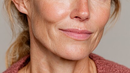 Close-up of a mature woman's jowl area highlighting age-related skin changes