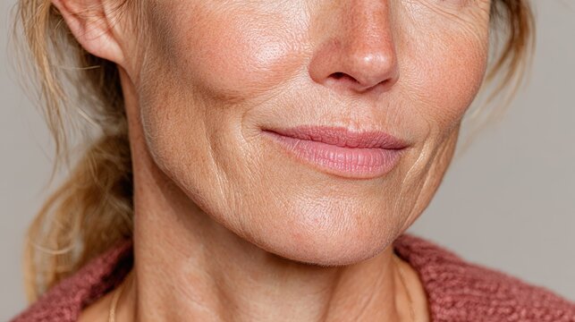 Close-up of a mature woman's jowl area highlighting age-related skin changes