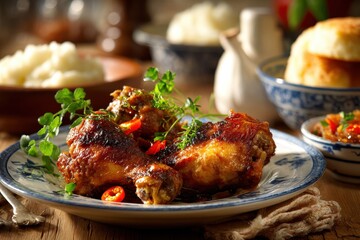 Fototapeta premium Roasted Chicken Legs with Mashed Potatoes