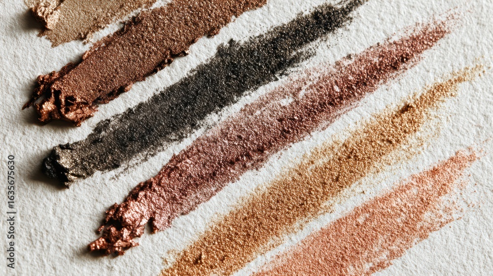Poster Soft Eyeshadow and Eyeliner Strokes Create an Artistic Display on Textured Paper With an Empty Space on the Left