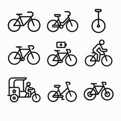 Modern Bicycle Icons Set – Minimalist Cycling and E-Bike Line Style